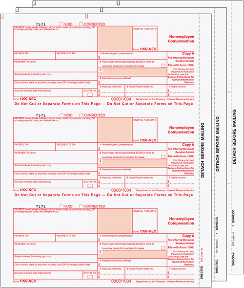 Laser 1099NEC Tax Forms 3 Part Set Transource Direct